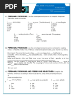 Personal Pronouns:: Real Scene 1 Evaluation Name Scenarios 1-4 Date: Code