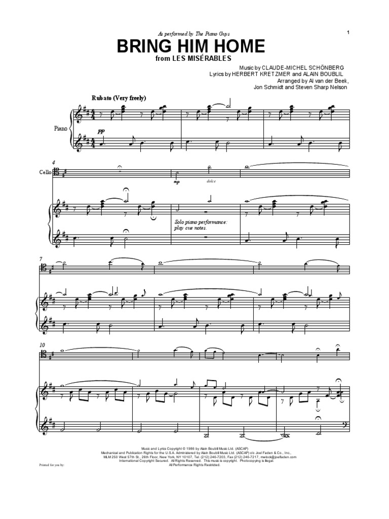 Bring Him Home Sheet Music by The Piano Guys (Piano 99029) PDF Musical Compositions