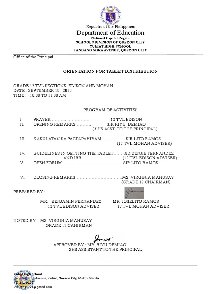 Department of Education: Orientation For Tablet Distribution | PDF