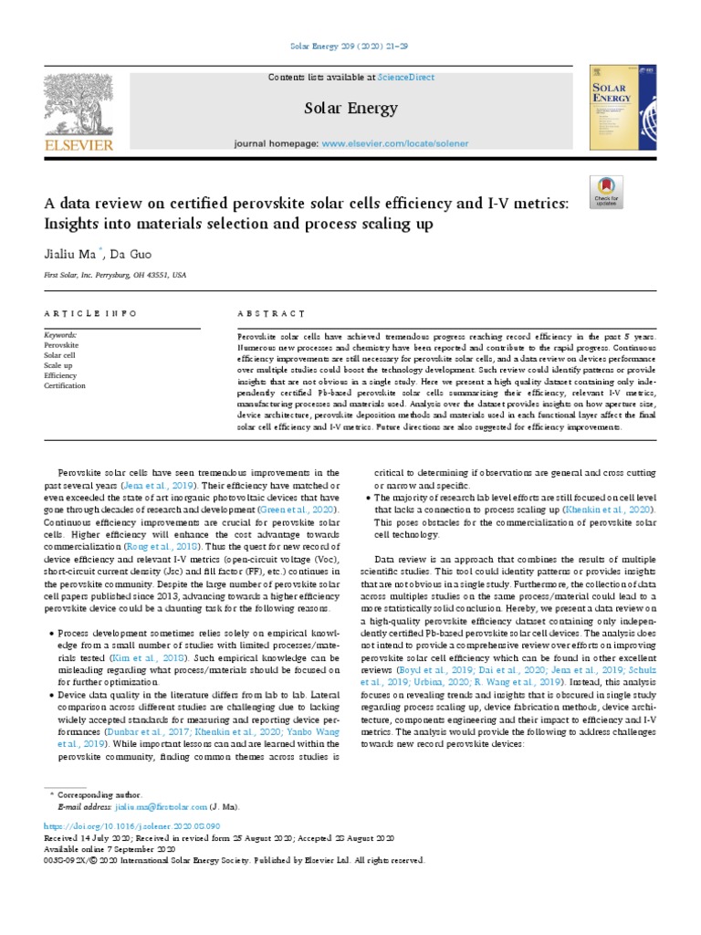 A Data Review On Certified Perovskite Solar Cells Efficiency and - 2020 ...
