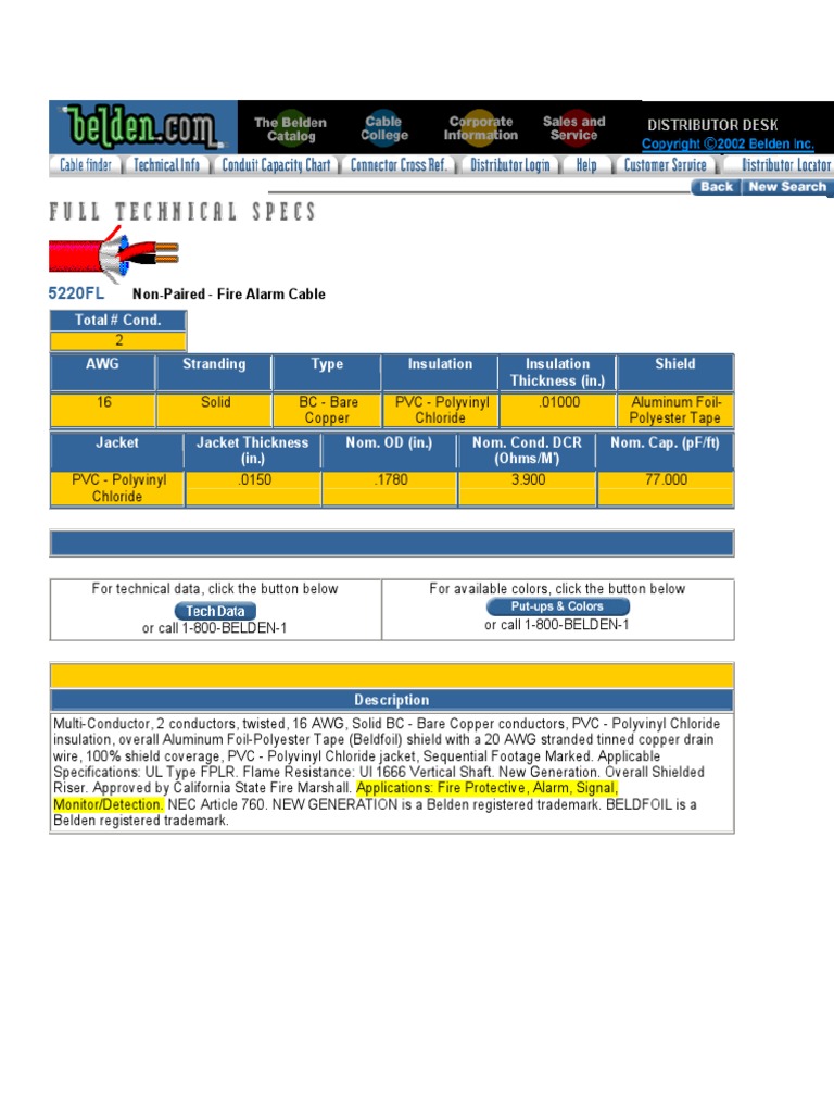 Belden 5220FL Fire Alarm Cable Specs | PDF