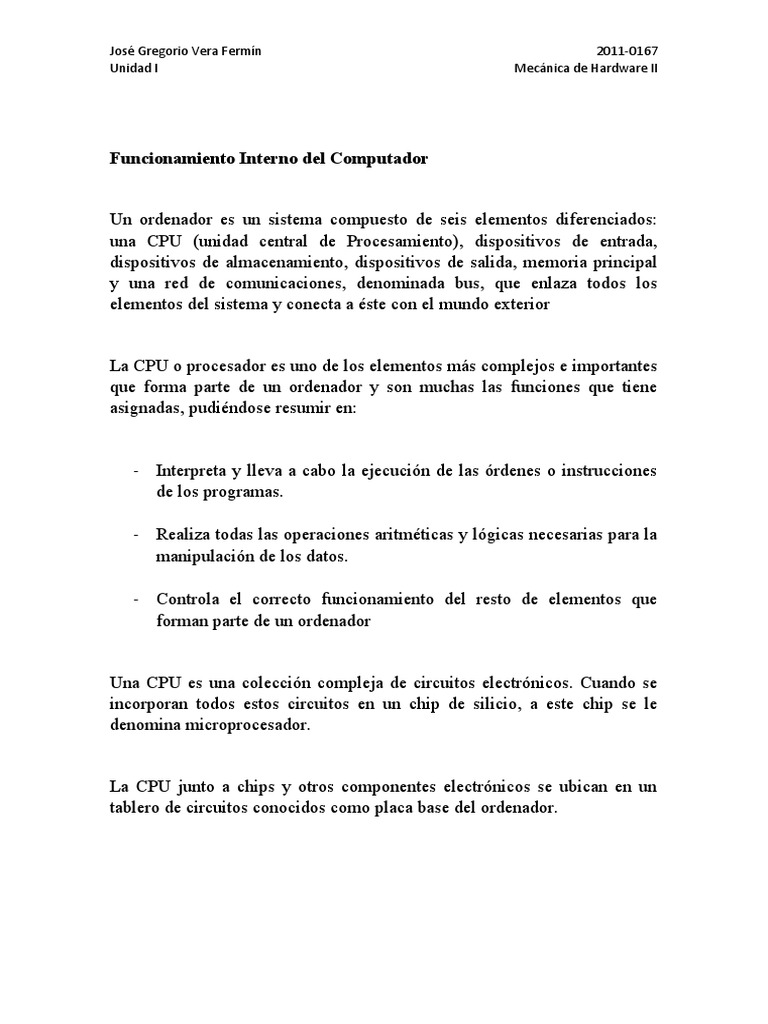 Funcionamiento Interno de la Computadora | PDF | Unidad Central de ...