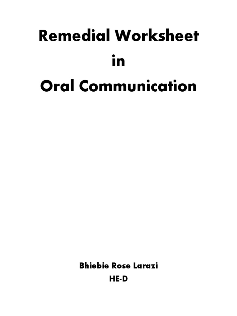Oral Communication Worksheet PDF Nonverbal Communication