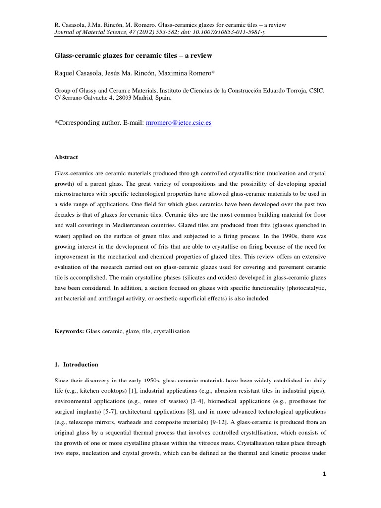 GlassCeramic Glazes For Ceramic Tiles PDF PDF Glasses Ceramics
