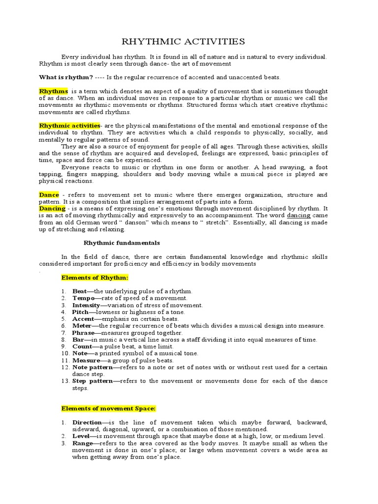 Common Dance Terms PDF Rhythm Dances