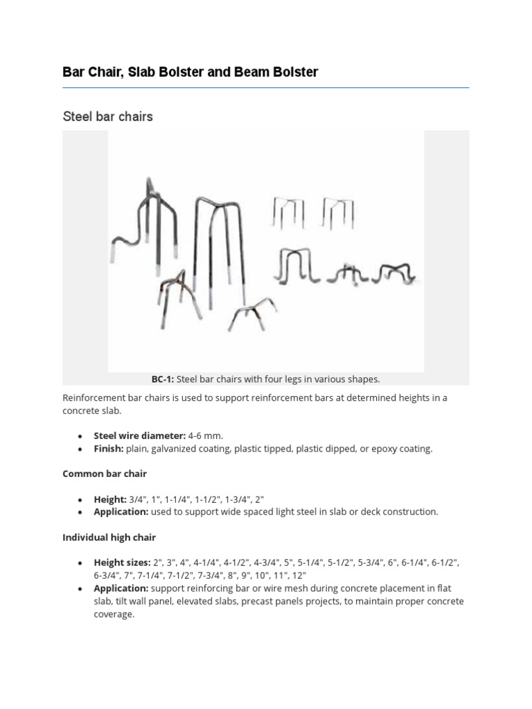 Steel Bar Chairs Bar Chair, Slab Bolster and Beam Bolster PDF Precast Concrete Concrete