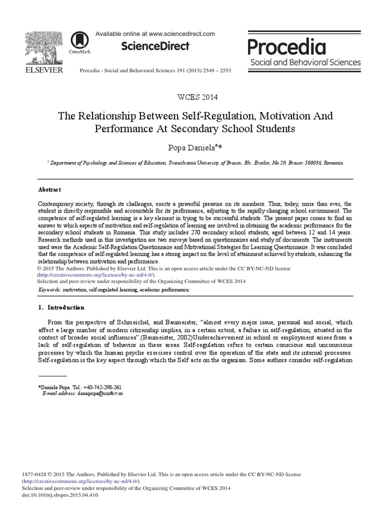 The Relationship Between Self Regulation Motivation and Performance at ...