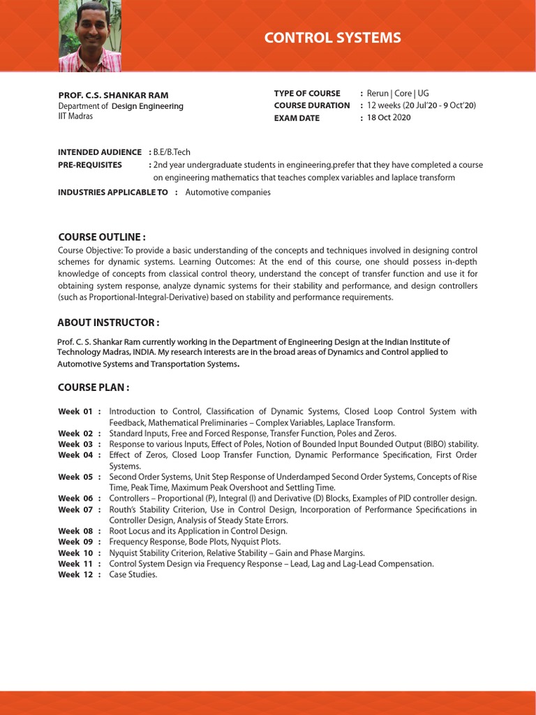 Introduction to Control Systems: An Undergraduate Course on Classical ...