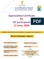 Yoga Certification Board: Appreciation Certificate IDY Participants