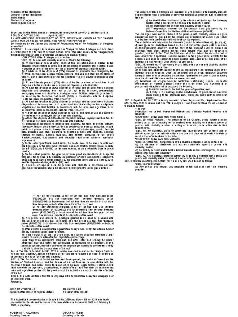 RA 9442: Amendments to Disability Rights | PDF | Defamation | Tax Deduction