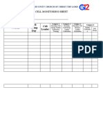 Cell Monitoring Sheet: Name Cell Group Day Cell Leader