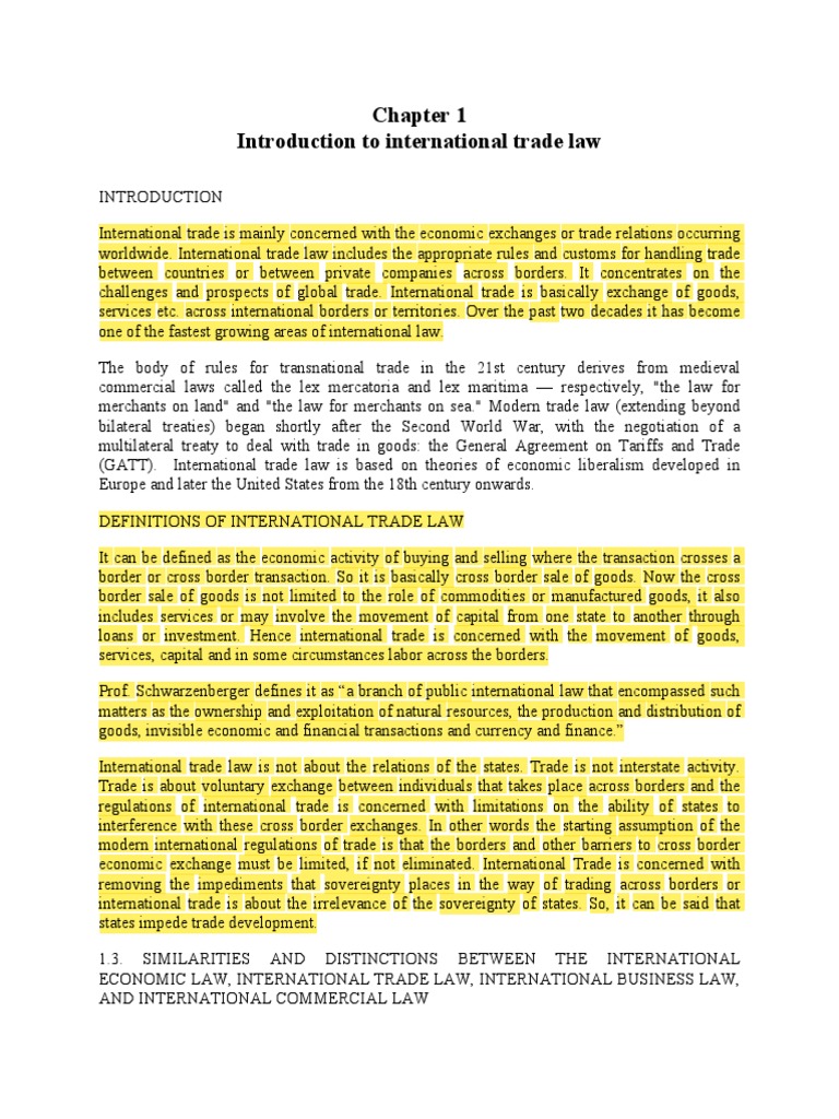 Introduction To International Trade Law | PDF | Most Favoured Nation ...