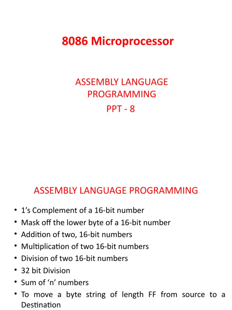 8086 Microprocessor: Assembly Language Programming PPT - 8 | PDF