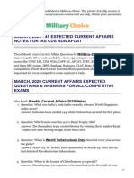 March 2020 - 45 Expected Current Affairs Notes For Ias CDS Nda Afcat