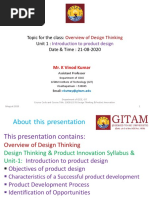 Topic For The Class: Unit 1: Date & Time: 21-08-2020: Introduction To Product Design