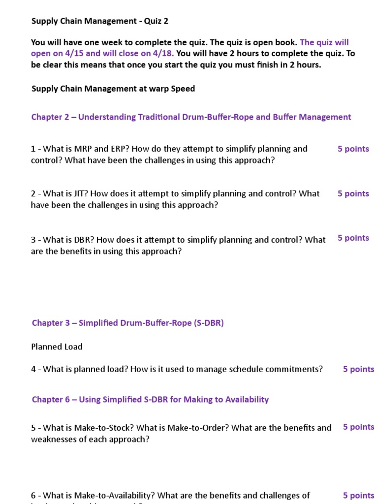Supply Chain Management Quiz 2 2020 v1 PDF Operations