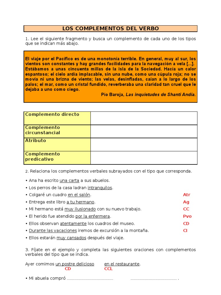 3669405 Los Complementos Del Verbo | Verbo | Relaciones sintácticas