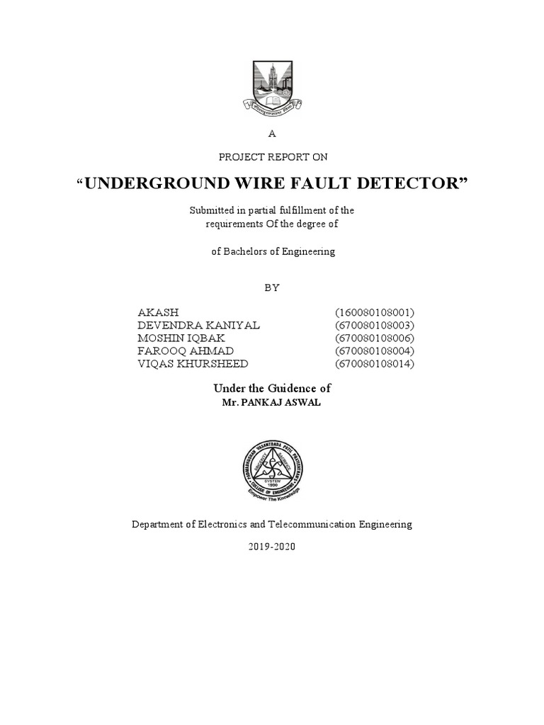 Underground Wire Fault Detector Project Report PDF Electricity