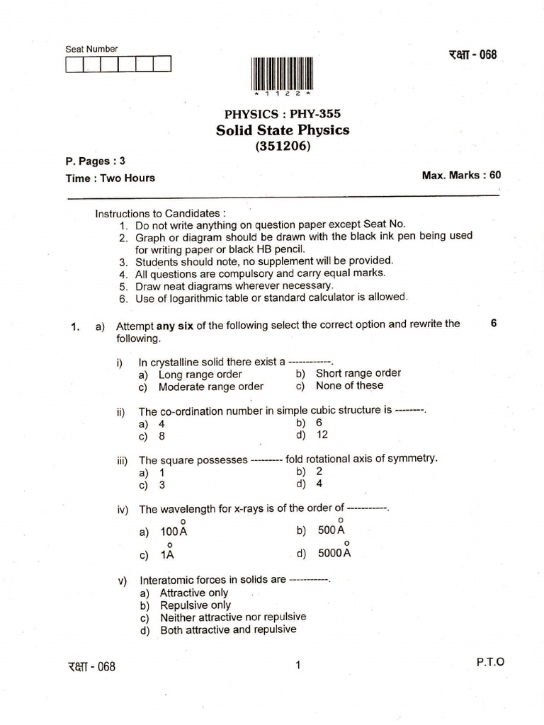 3516 Solidstatephysics October18 B Sc Withcredits Regularcgpa 60 40 Patterntyb Sc 0ee0b913 Crystal Structure X Ray Crystallography