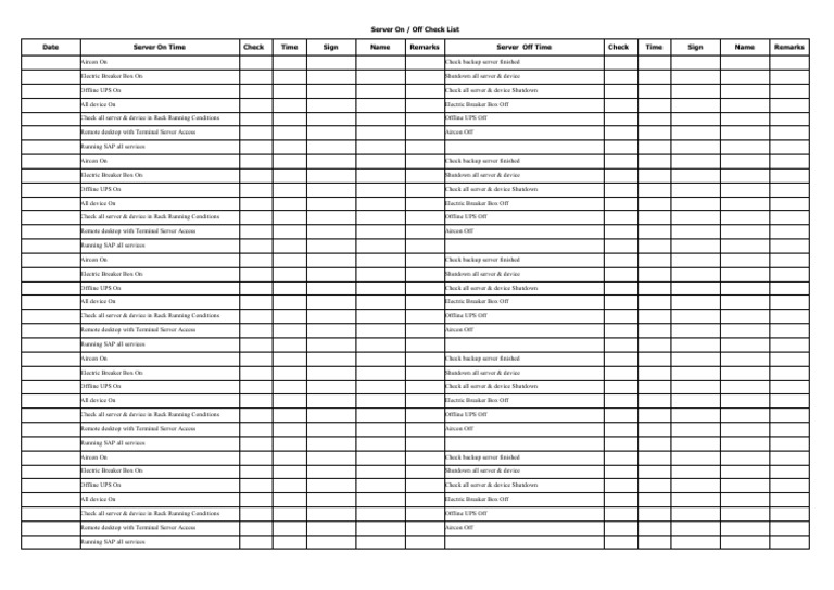 Server On/Off Checklist Guide | PDF | Server (Computing) | Online And ...