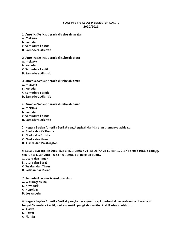 Soal Pts Ips Kelas 9 Semester Ganjil