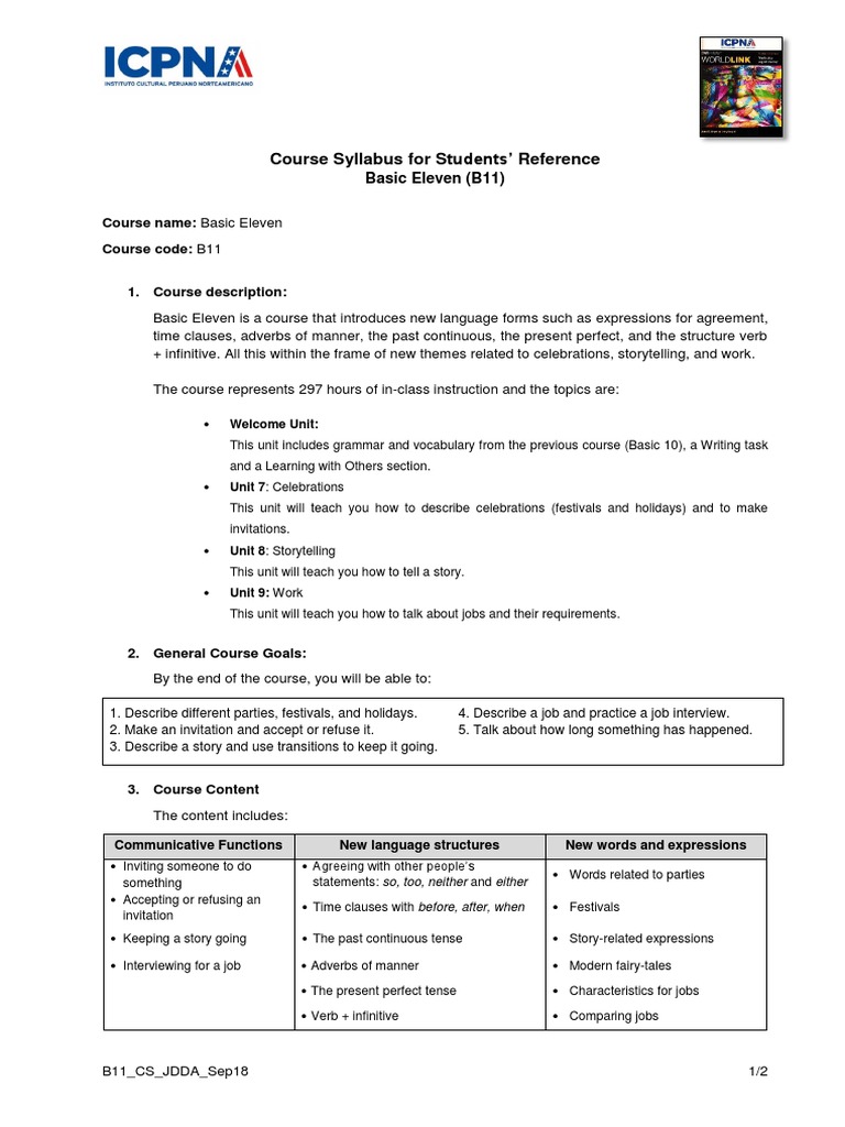 Course Syllabus For S Tudents' Reference: Basic Eleven (B11) | PDF ...