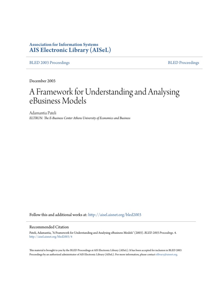 A Framework For Understanding and Analysing Ebusiness Models PDF | PDF ...