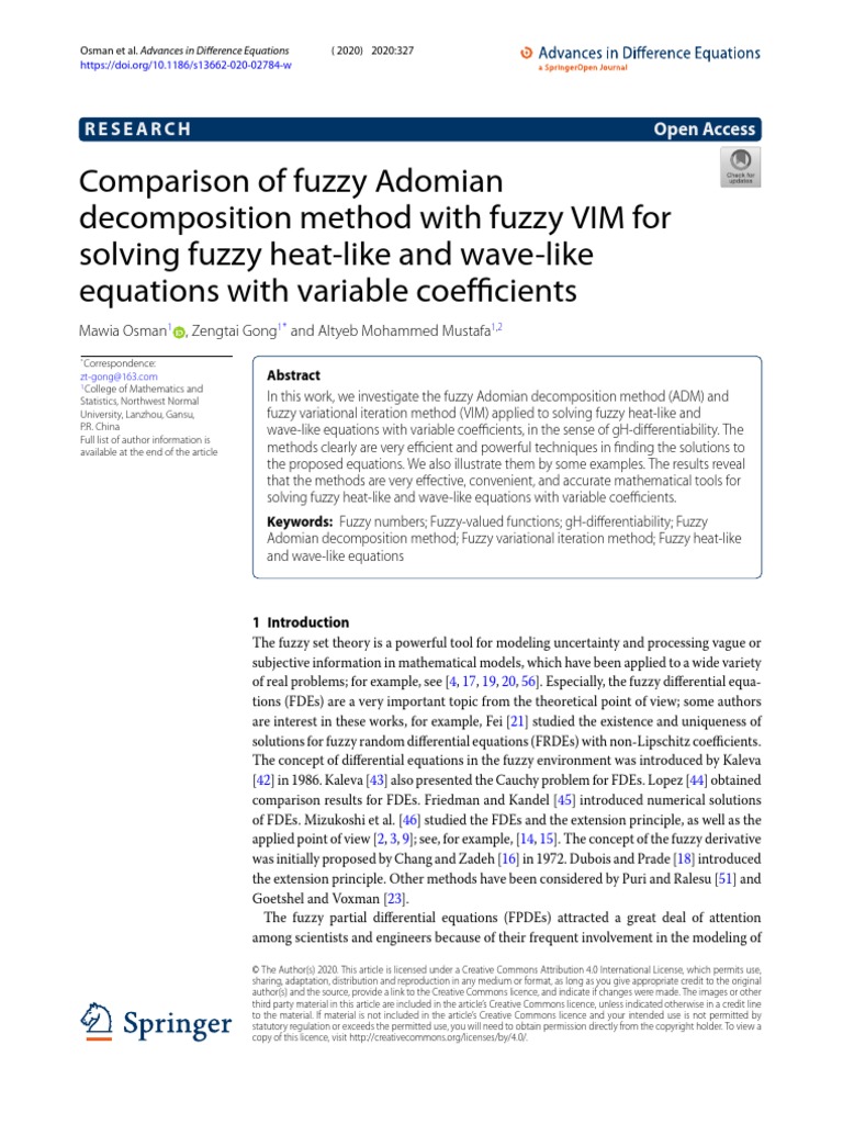 Comparison of Fuzzy Adomian Decomposition Method W PDF | PDF | Calculus ...