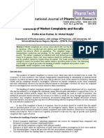 International Journal of Pharmtech Research: Handling of Market Complaints and Recalls