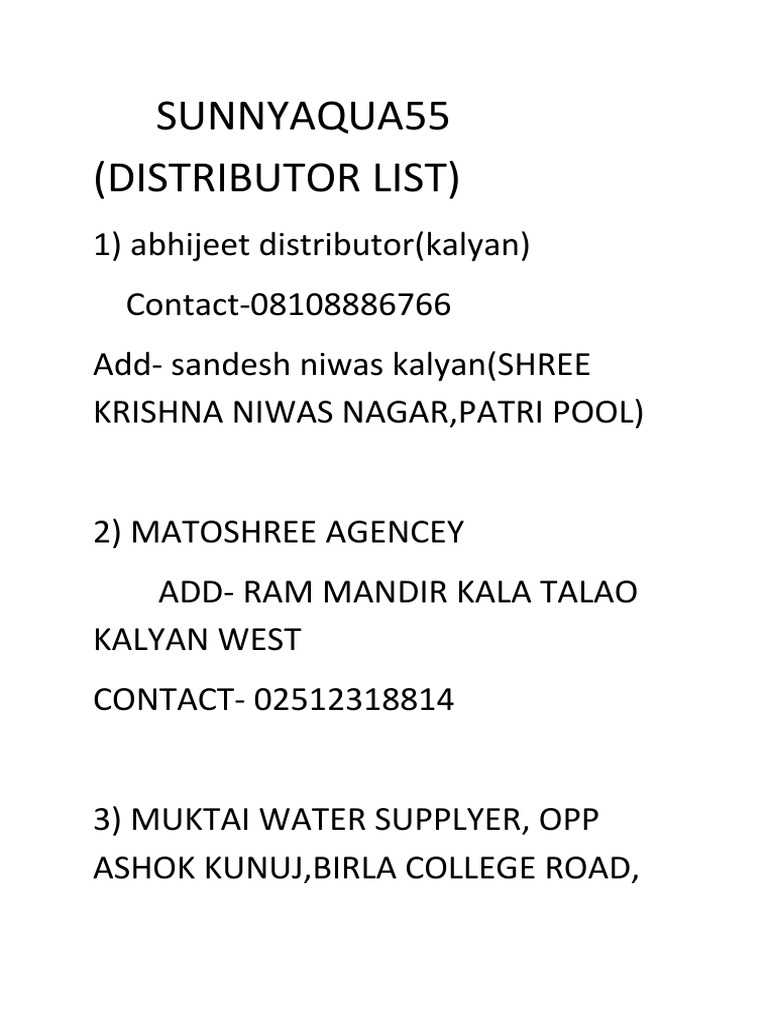 Sunnyaqua55 (Distributor List) PDF