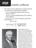 Mass Transfer Coefficient: - The Values of The Coefficients Are Usually Reported As Correlations of Dimensionless Numbers