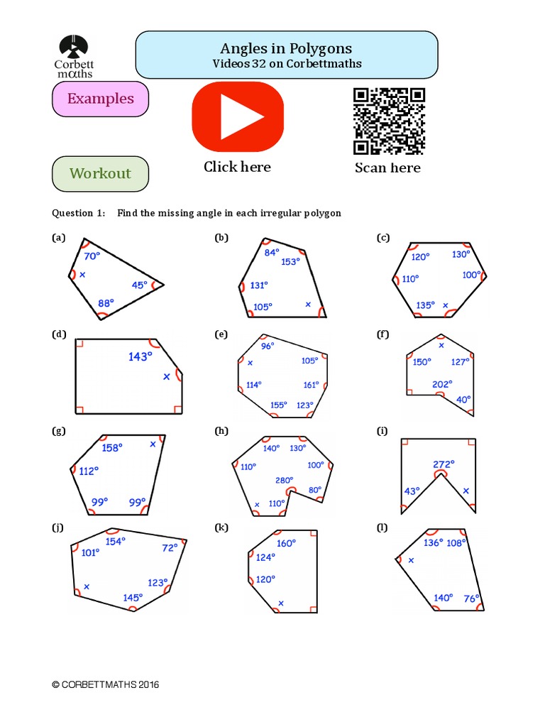 Corbett Maths Angles Polygons PDF Polygon Geometric Objects