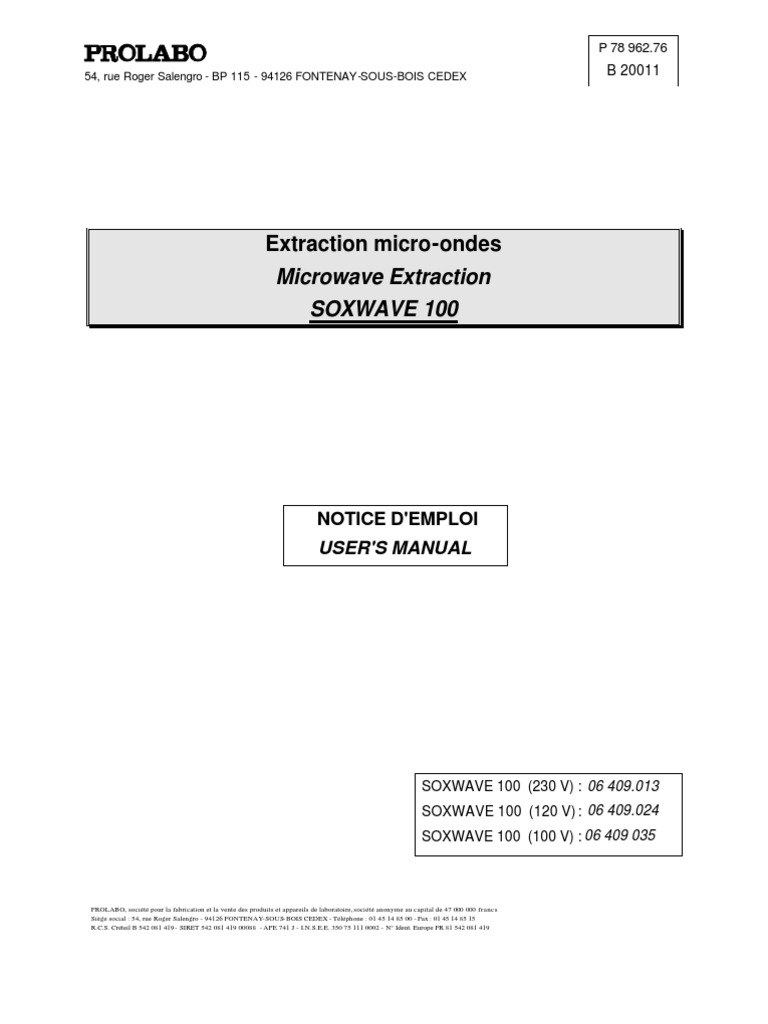 Notice d'emploi SOXWAVE 100 | PDF | Fusible (électricité) | Ventilation ...