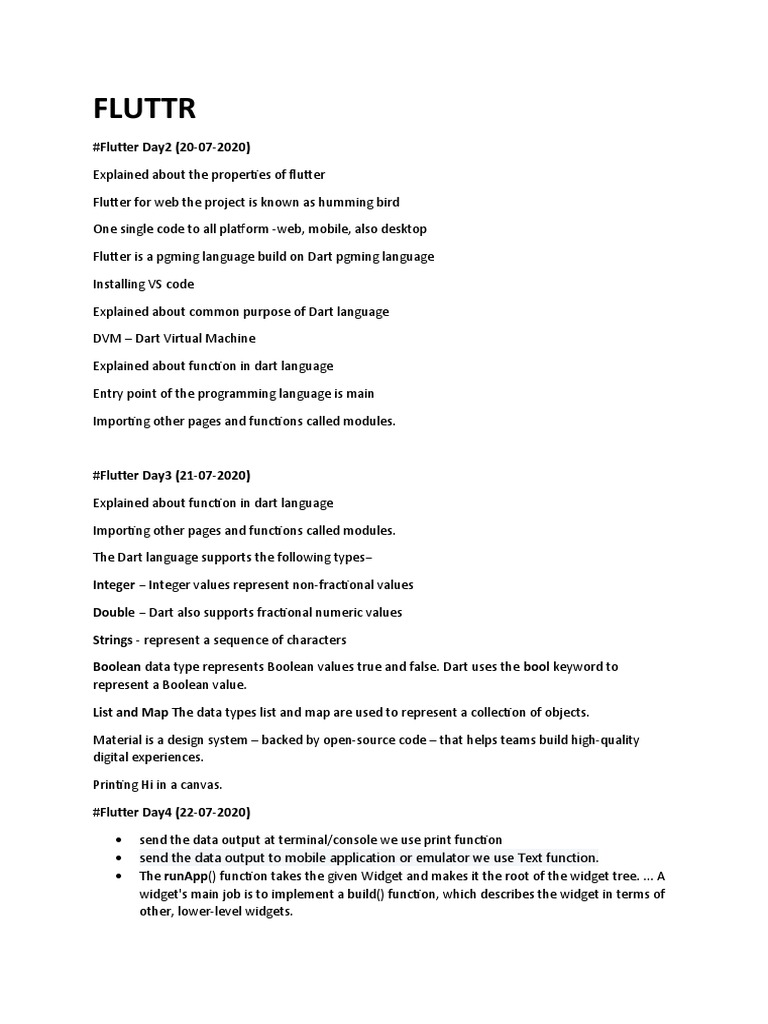 FLUTTER Day Summary Attendence | PDF | Computing | Computer Programming