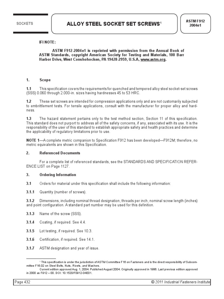 19444eIFI Inch Fastener Alloy Socket Set Screws 432 438 PDF Screw Steel