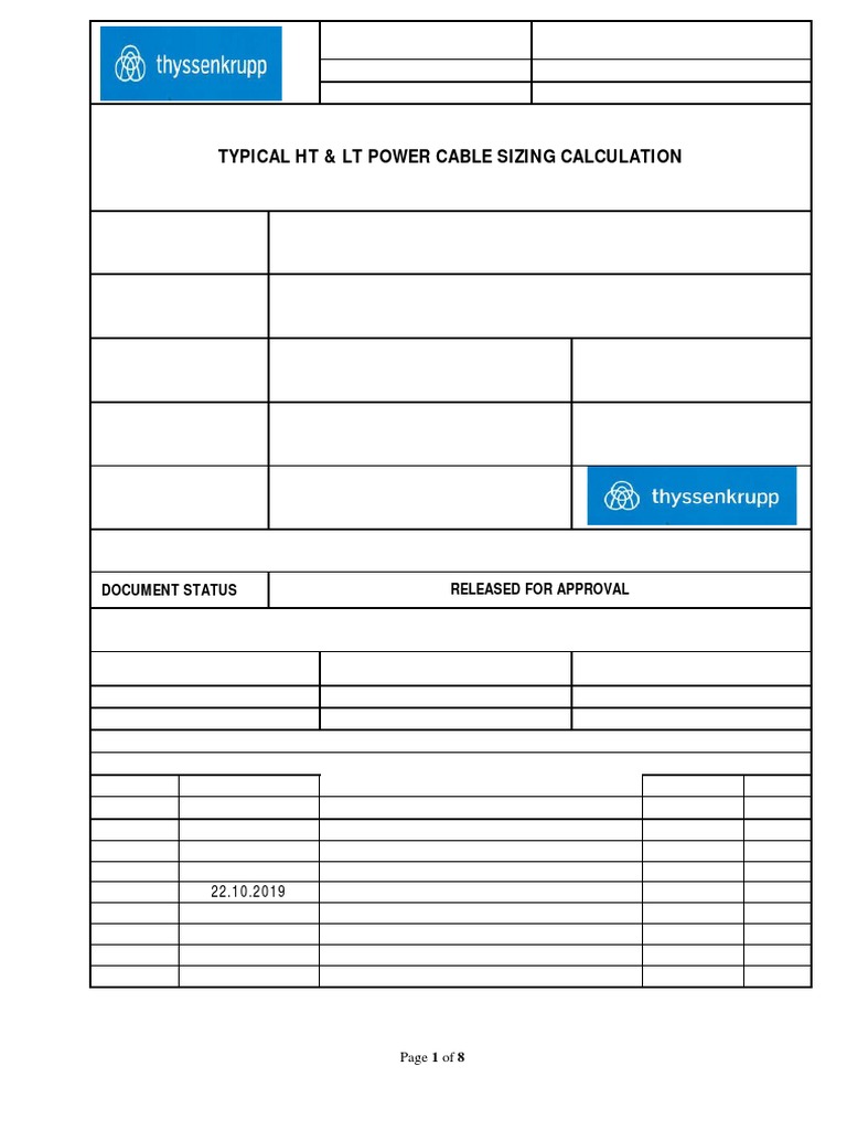 HT & LT Cable Sizing Calculations | PDF | Electrical Resistance And ...