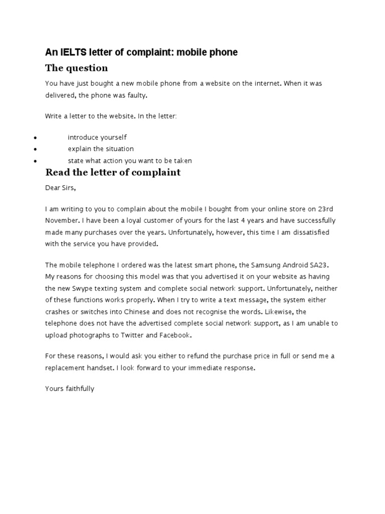 Complaint Letter for Faulty Mobile Phone | PDF | Career & Growth