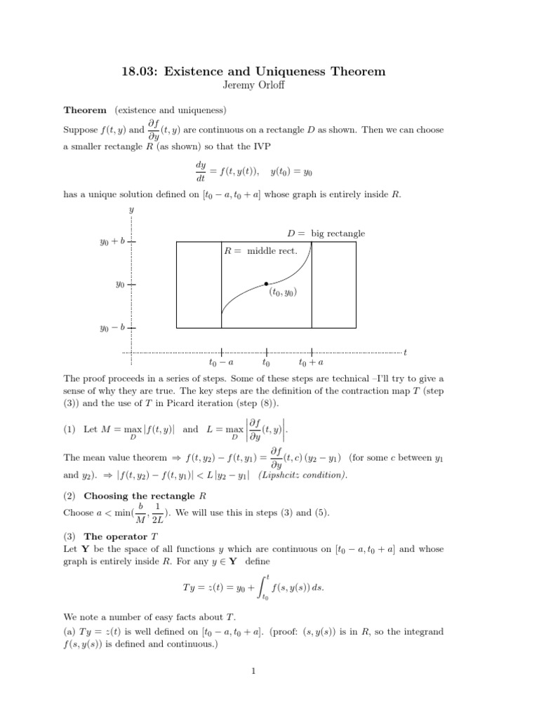 18.03: Existence and Uniqueness Theorem: Jeremy Orloff | PDF | Topology ...