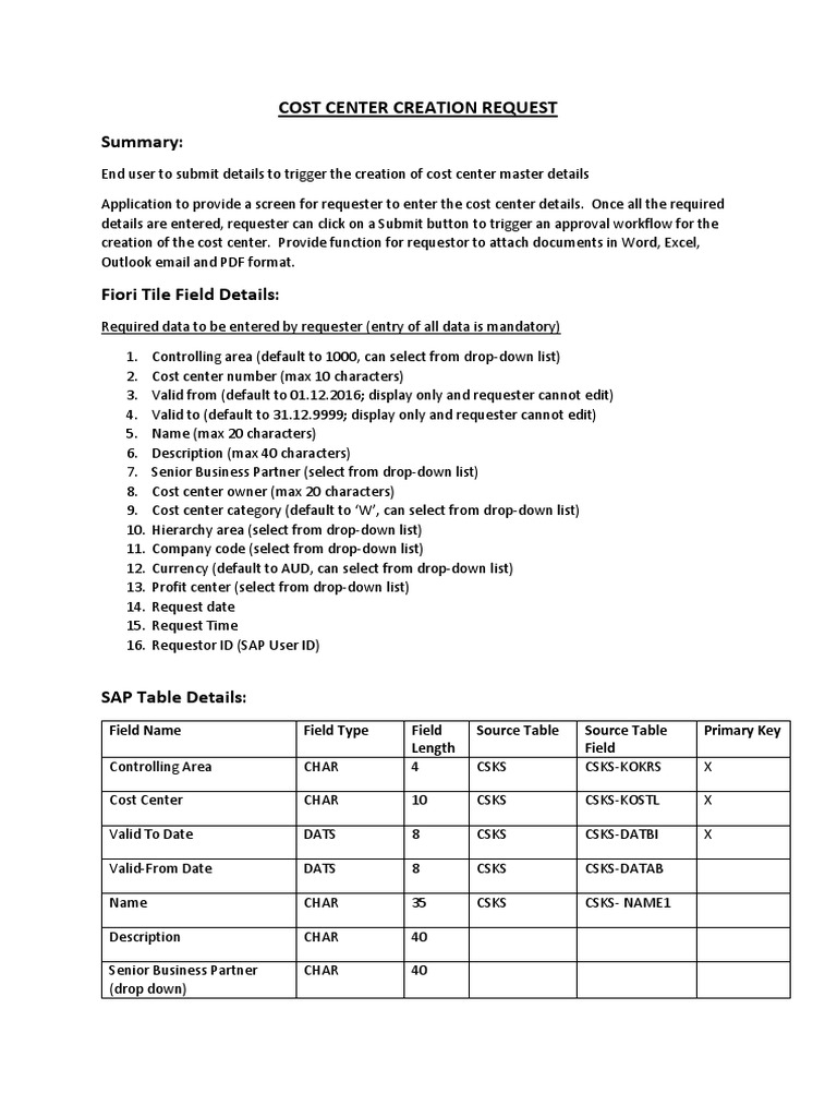 Cost Center Creation Workflow in SAP | PDF | Digital Technology ...
