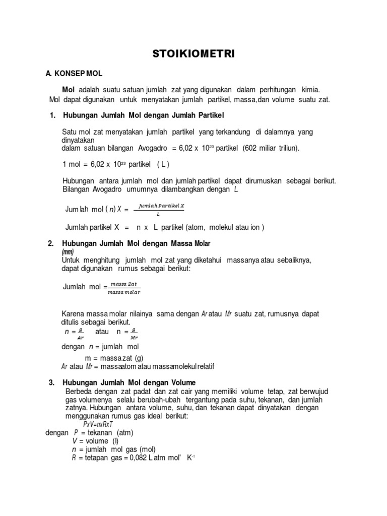 Konsep dan Rumus Mol dalam Stoikiometri | PDF | Metode & Bahan Ajar ...