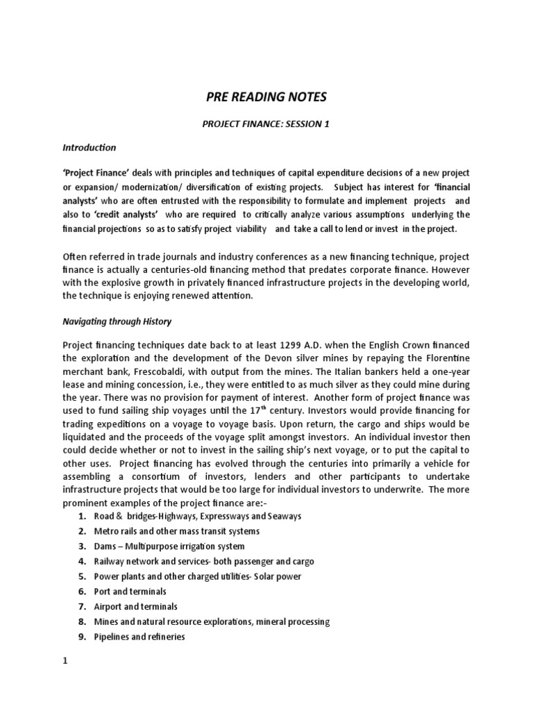 1 Pre Read For Introductions To Project Financing | PDF | Project ...
