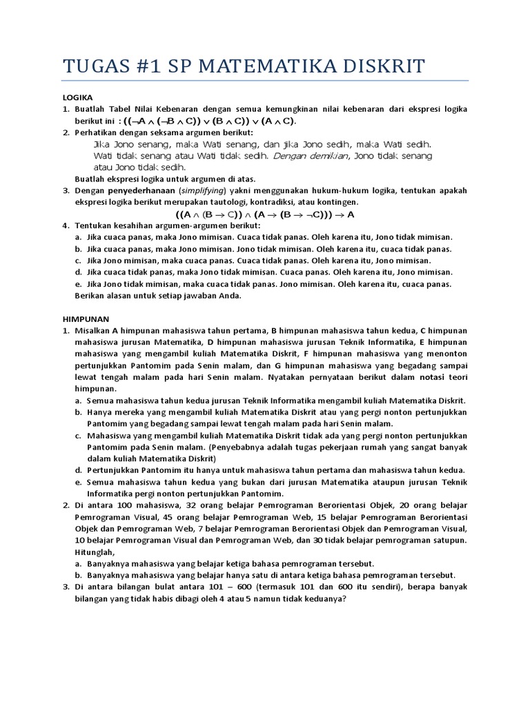 Tugas Matematika Diskrit dan Logika | PDF