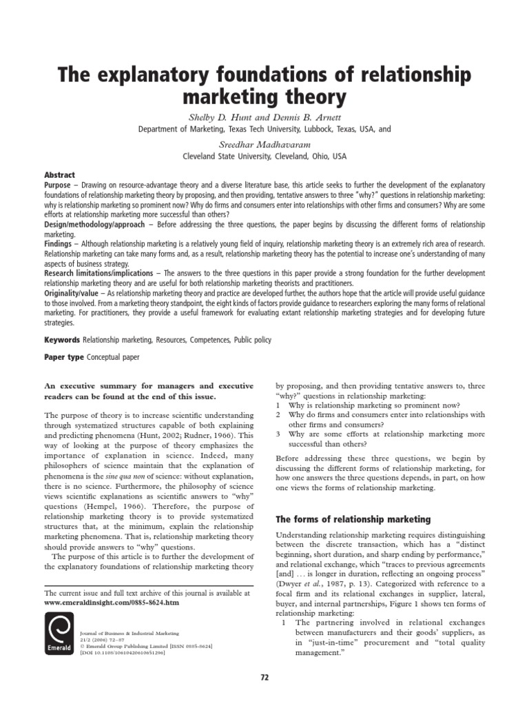 Foundations of Relationship Marketing Theory | PDF | Competition ...