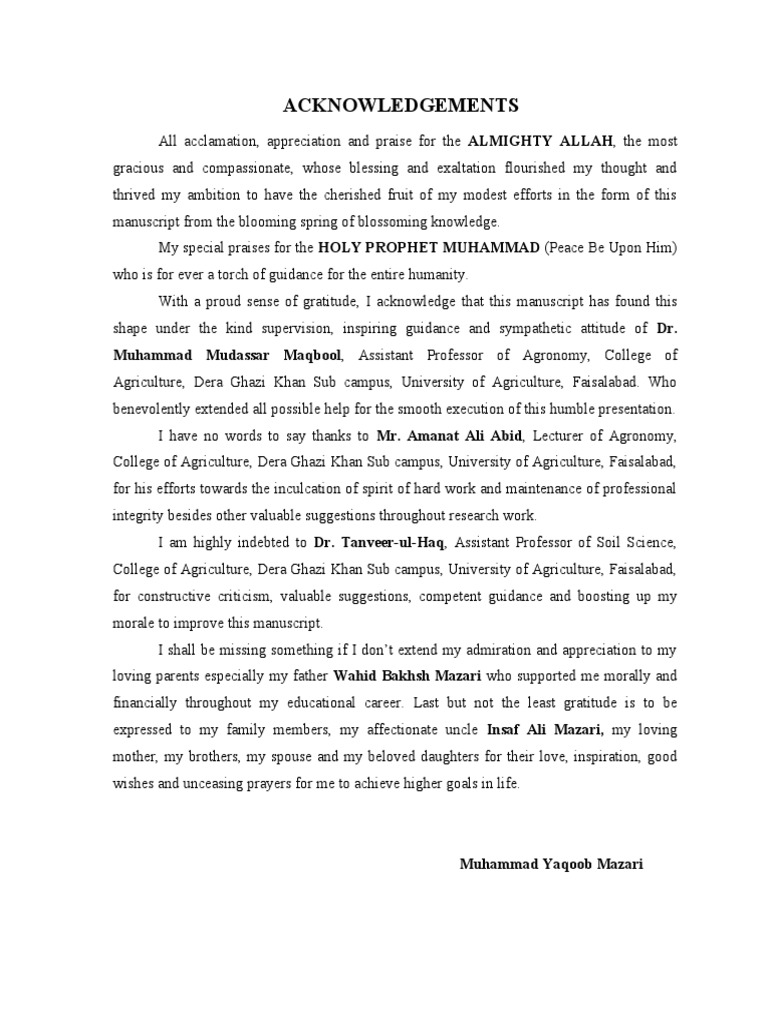 Acknowledgements for Academic Manuscript | PDF