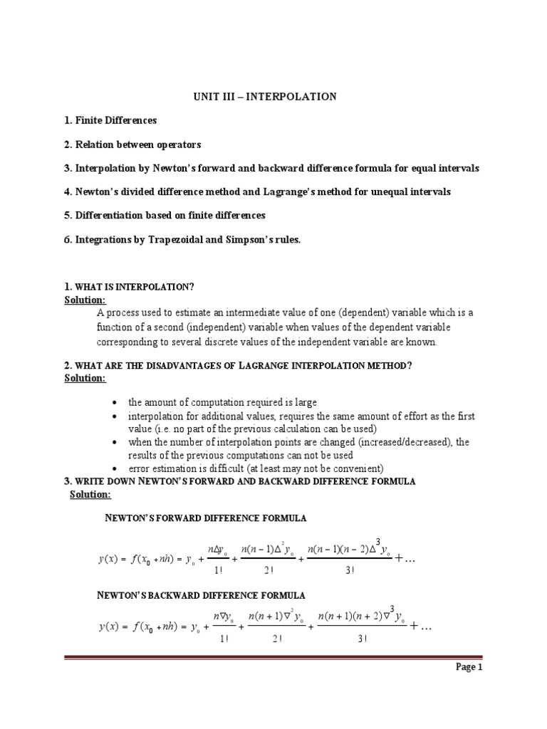 NM (unit-III) Notes | PDF | Finite Difference | Interpolation