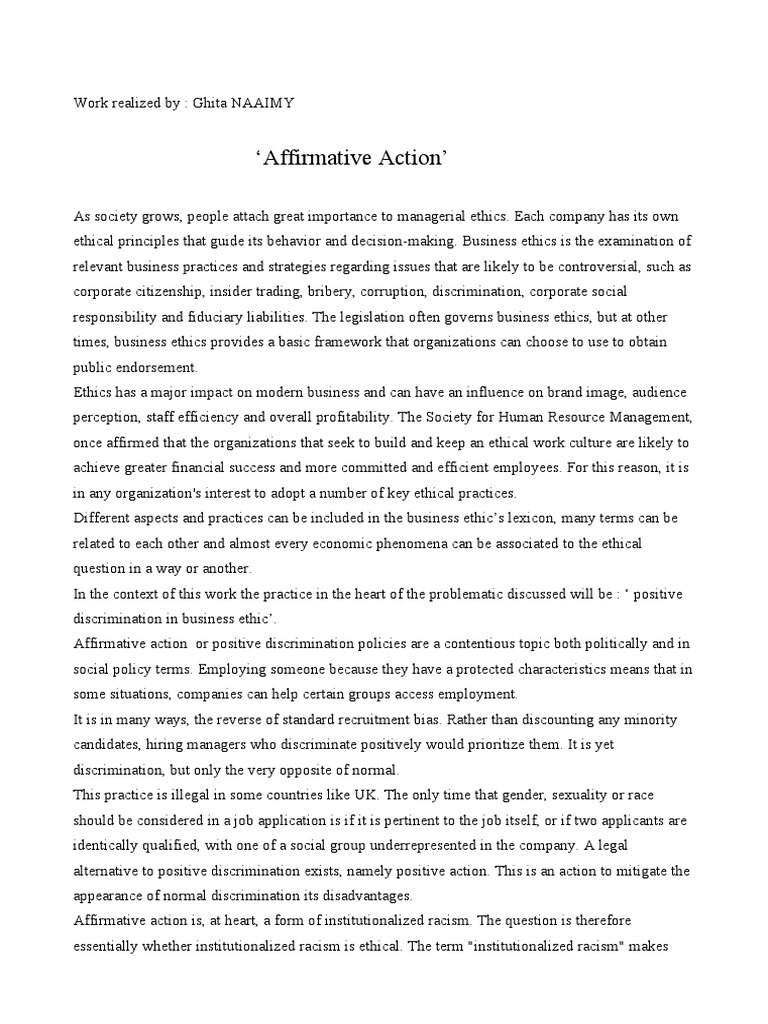 Business Ethics & Affirmative Action | PDF | Business Ethics ...