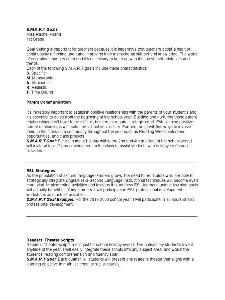 Smartgoals PDF English As A Second Or Foreign Language Project