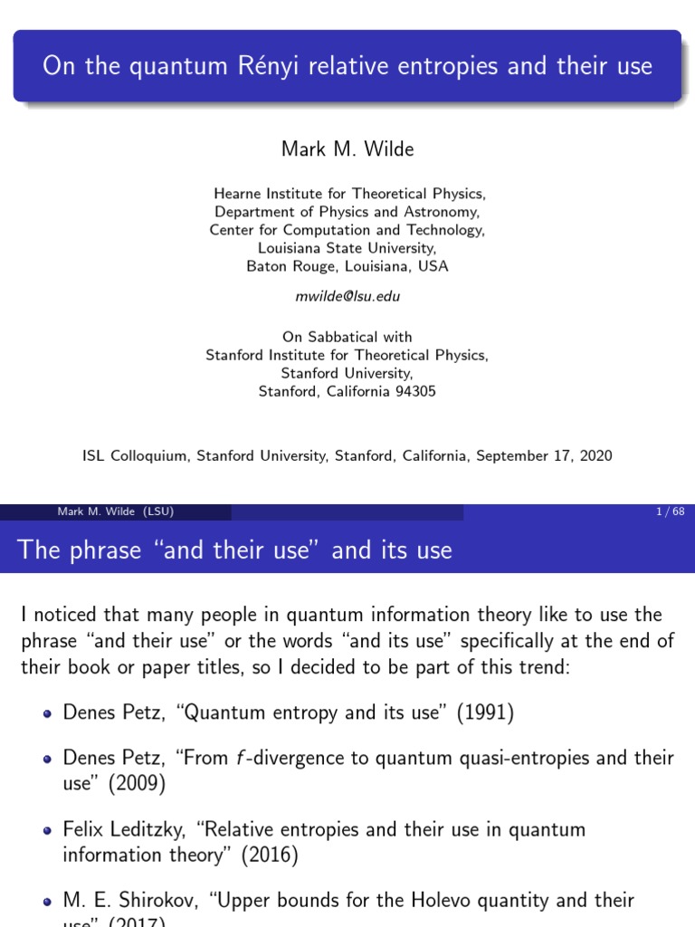 Quantum Rényi Relative Entropies Explained | PDF | Quantum Entanglement ...