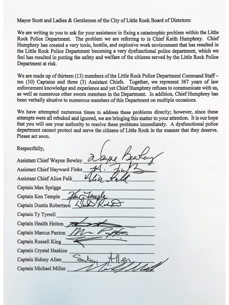 Letter From LRPD Command Staff To City Directors | PDF