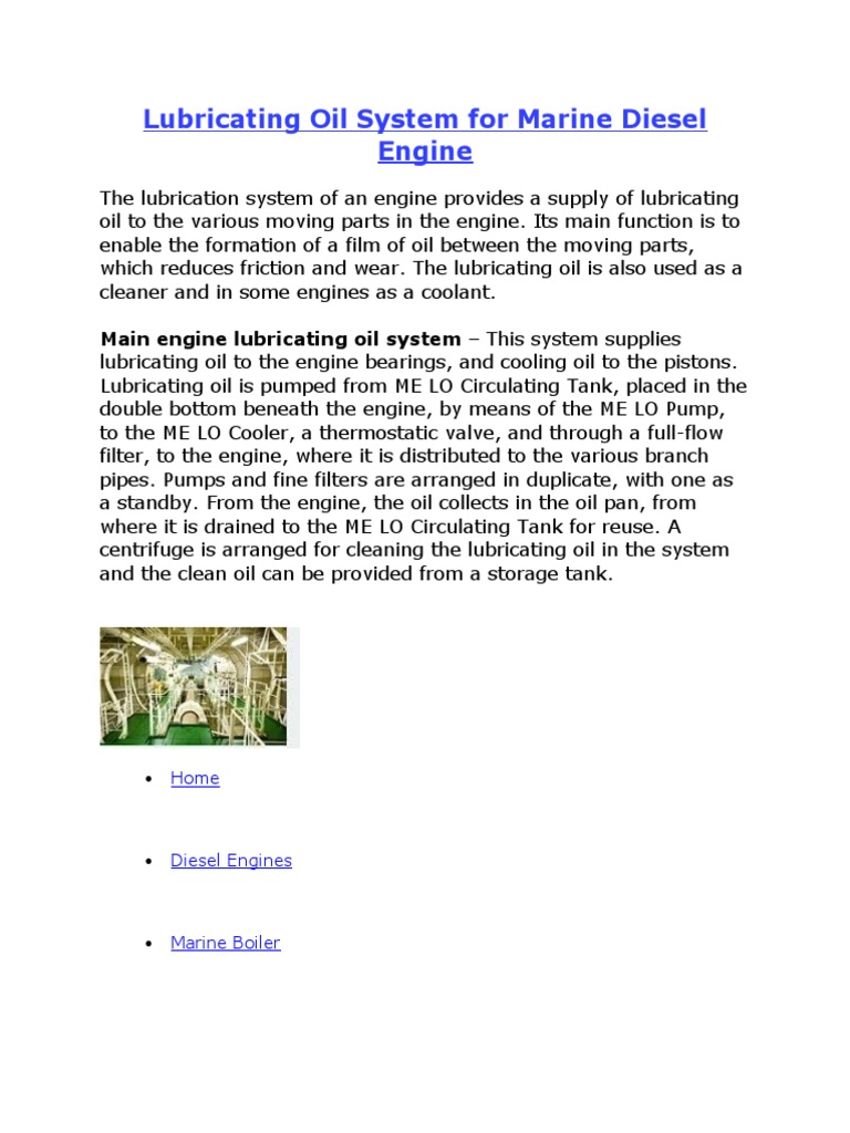 Lubricating Oil System For Marine Diesel Engine PDF Diesel Engine